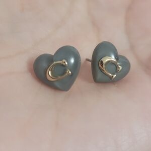 Gray Heart Earrings with Gold Accent